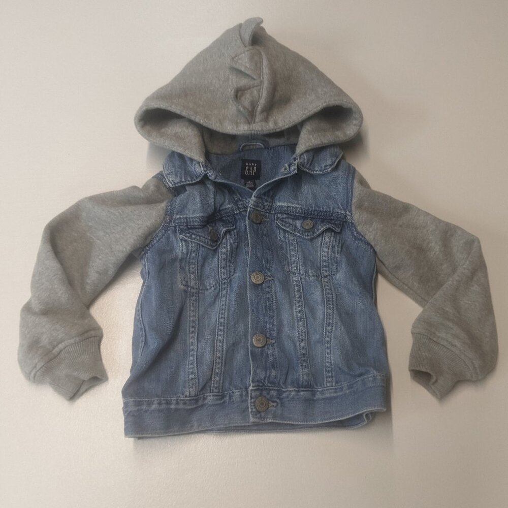 Baby Icon Denim Hoodie Jacket babyGAP Size 4 Denim and Light Heather Grey